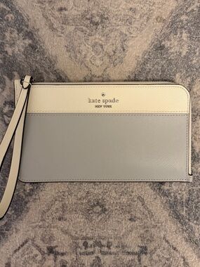 kate spade Two-Tone color block white and Light Gray/blue Wristlet Clutch